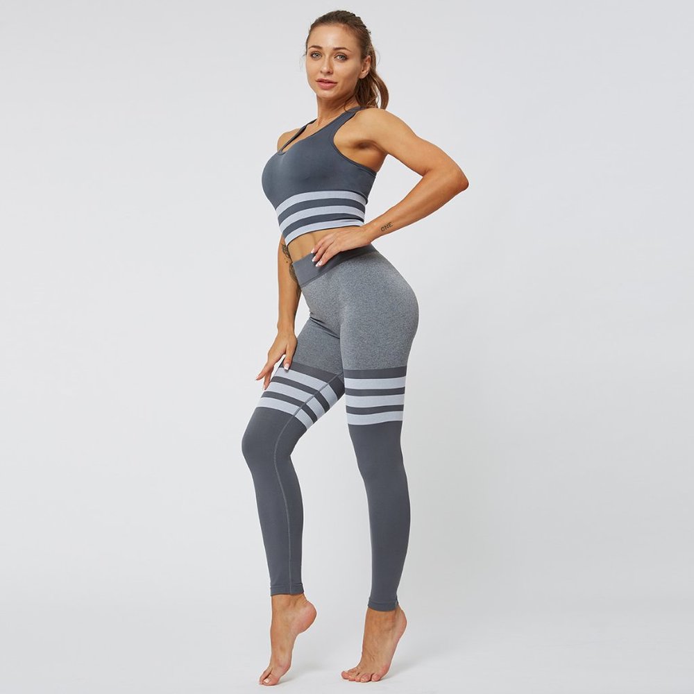 Stripe Design Seamless Yoga Legging Set